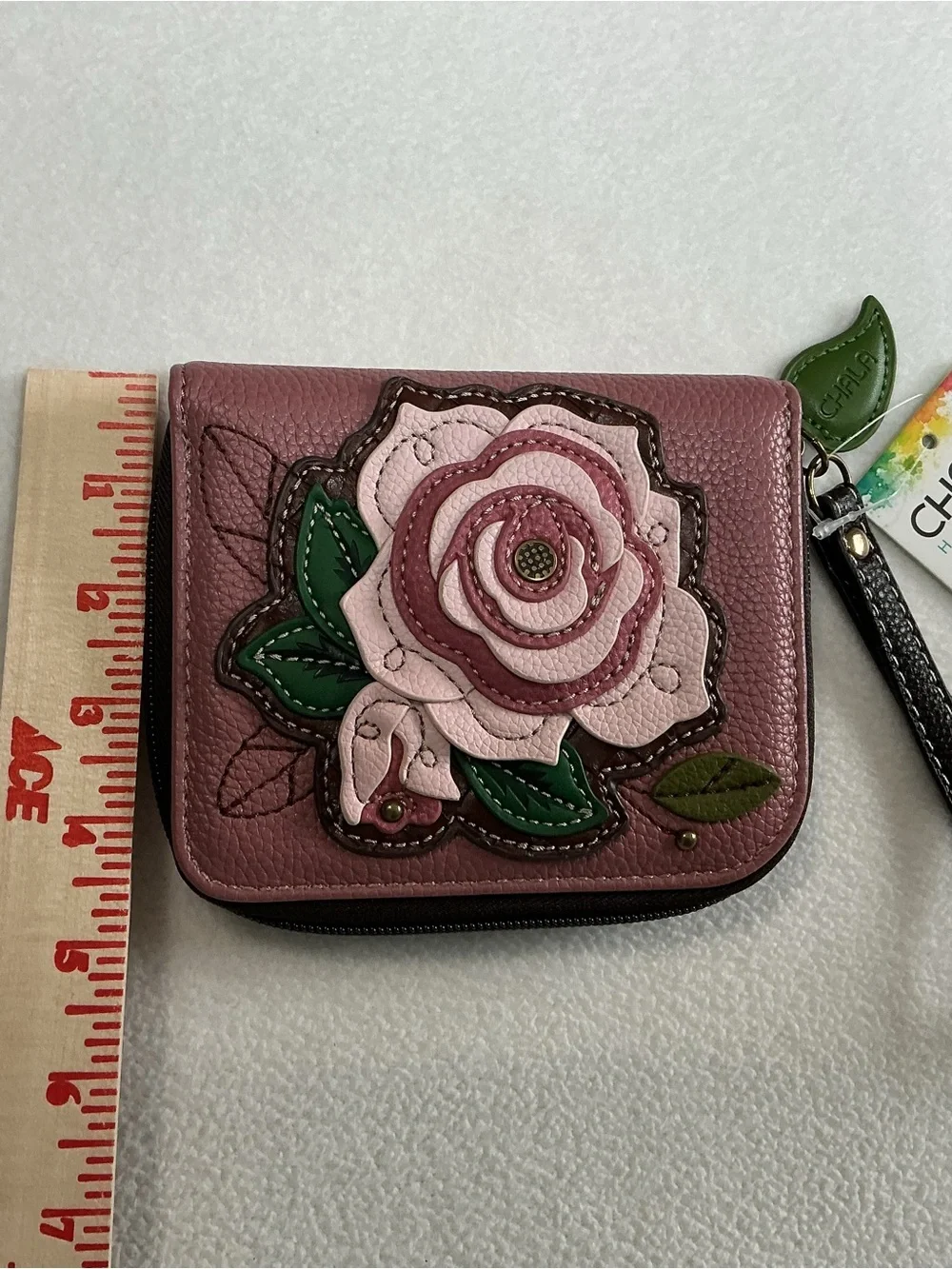 Chala Handbags Rose Zip Around Wallet Wristlet Dusty Pink Mauve Floral NWT